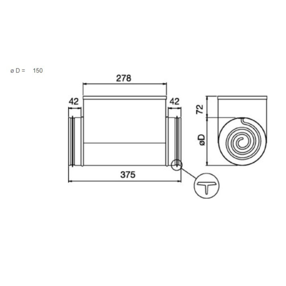 Systemair CBM 150-2,1 elektrický ohrievač do kruhového potrubia - rozmery