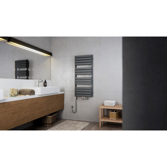 TERMA Warp T Bold dizajnový radiátor 1110x500 farba Modern Grey interiér