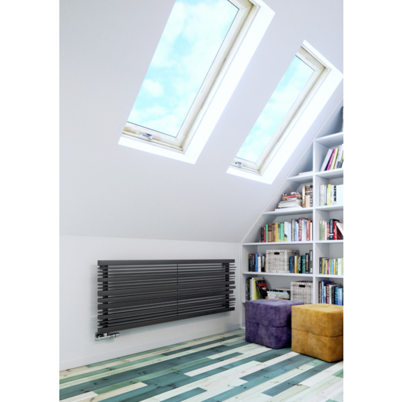 TERMA Sherwood H radiátor pod okno 540x1600 farba Metallic Grey interiér