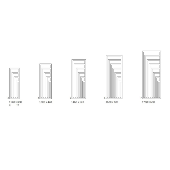 TERMA Angus V elektrický dizajnový radiátor Dostupné veľkosti
