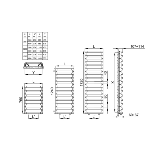IRSAP Step B kúpeľňový radiátor 6 veľkostí na výber