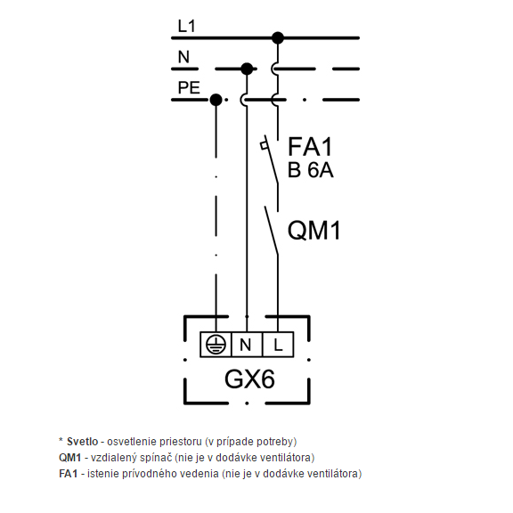 Ventilátor Xpelair GX 6 - schéma zapojenia