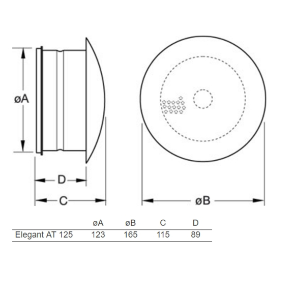 Elegant AT 125 difúzor - rozmery