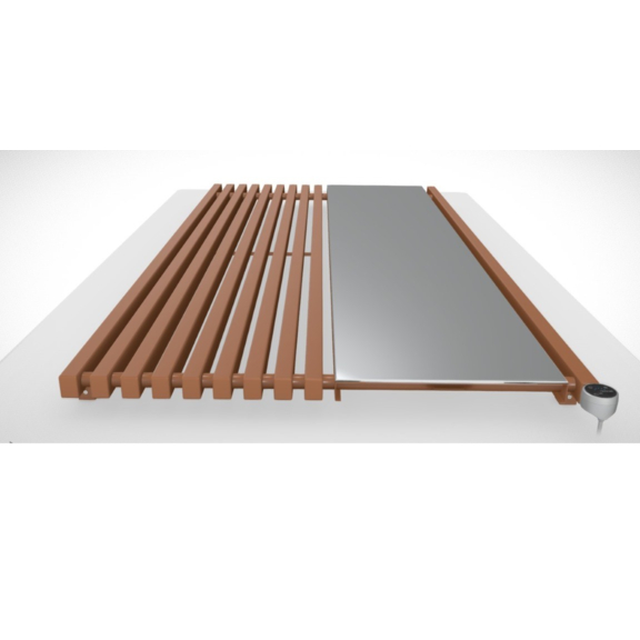 TERMA Triga M E dizajnový radiátor so zrkadlom detail 1700x880 farba Cooper spodná časť