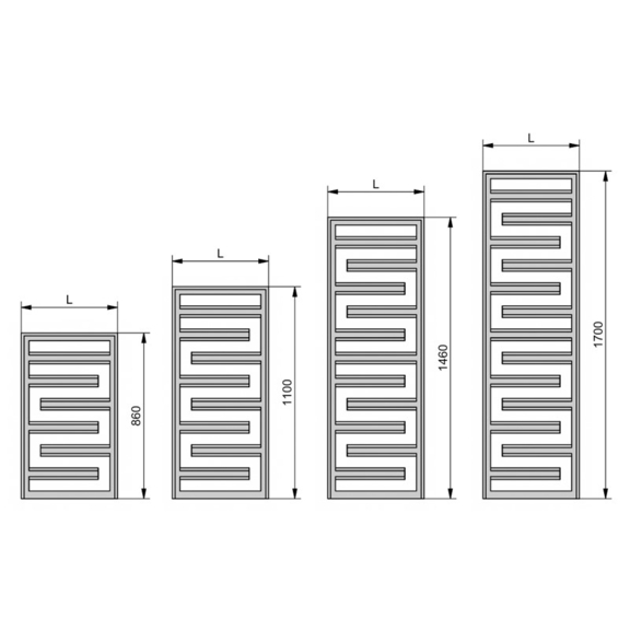 Zehnder Tetris dizajnový radiátor - rozmery