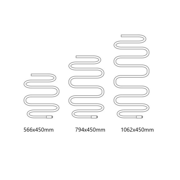 TERMA Spiro kúpeľňový radiátor Dostupné veľkosti