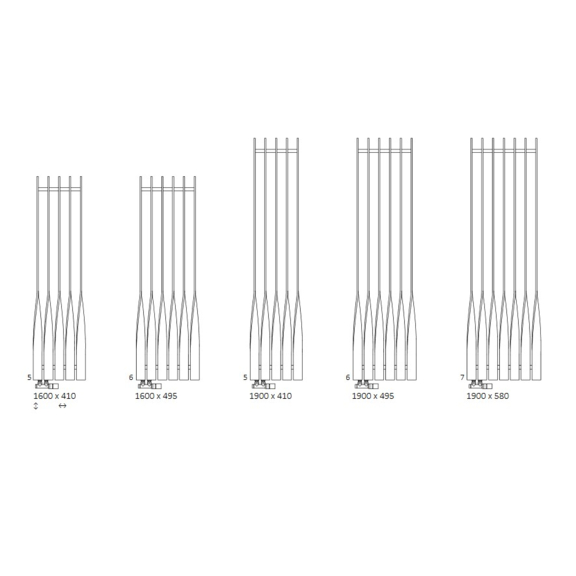 TERMA Cyklon V dizajnový radiátor - Dostupné veľkosti