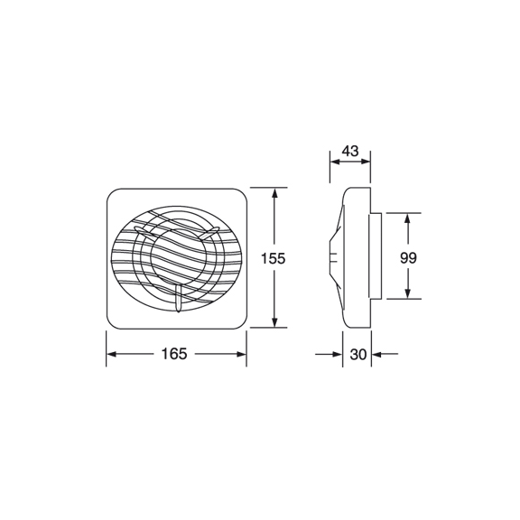 Ventilátor DX 100 PC - rozmery