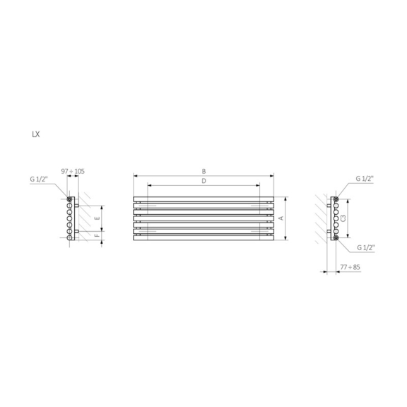 Terma Rolo Room H horizontálny dizajnový radiátor - rozmery