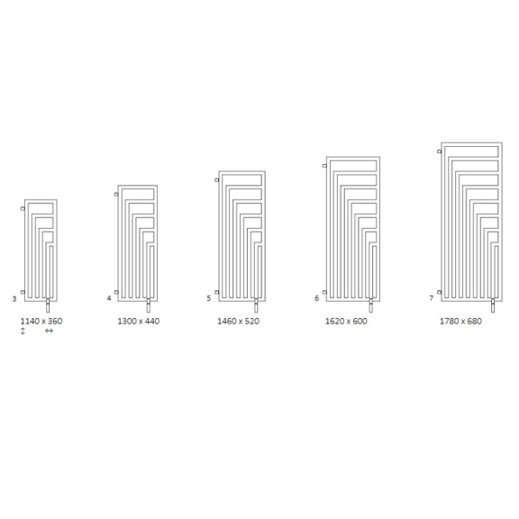 TERMA Angus DW dizajnový radiátor Dostupné veľkosti