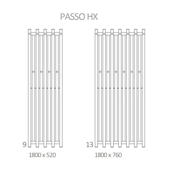 Terma Passo HX dizajnový radiátor - rozmery