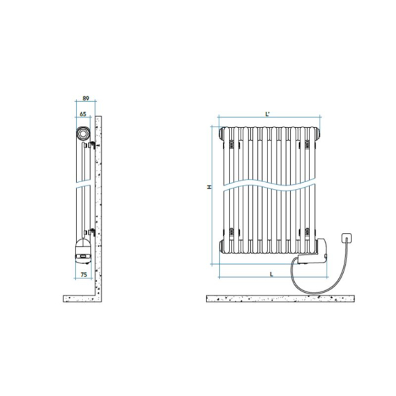 IRSAP Tesi 2 elektrický oceľový článkový radiátor - Technický náčrt