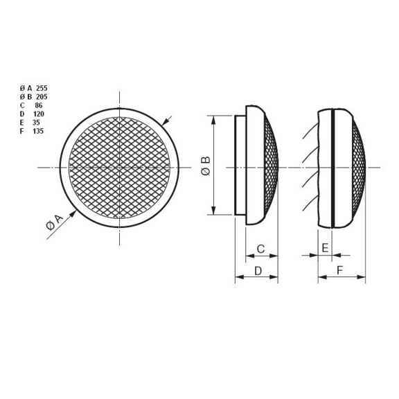 Okenný ventilátor HCM 180 - rozmery