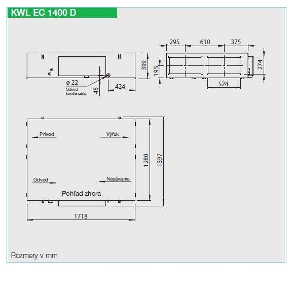 Helios KWL EC 1400 D rekuperačná jednotka - nákres