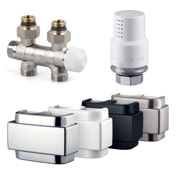 Biely univerzálny stredový termoventil + hlavica ARIA