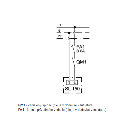 Ventilátor Xpelair SL 150 - schéma zapojenia