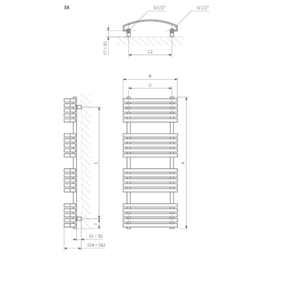 TERMA Kioto dizajnový radiátor Schéma