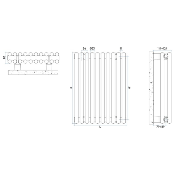 IRSAP Arpa 23 2 vertikálny dizajnový radiátor - Technický náčrt