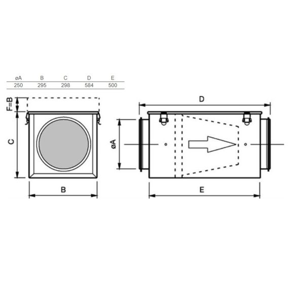 Systemair FFR 250 filtračná kazeta pre kruhové potrubie - rozmery