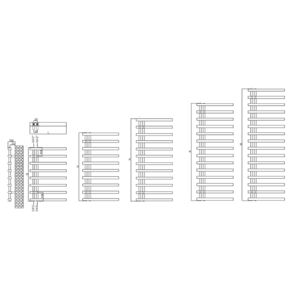 RADOX Linx vodný dizajnový radiátor - technický náčrt
