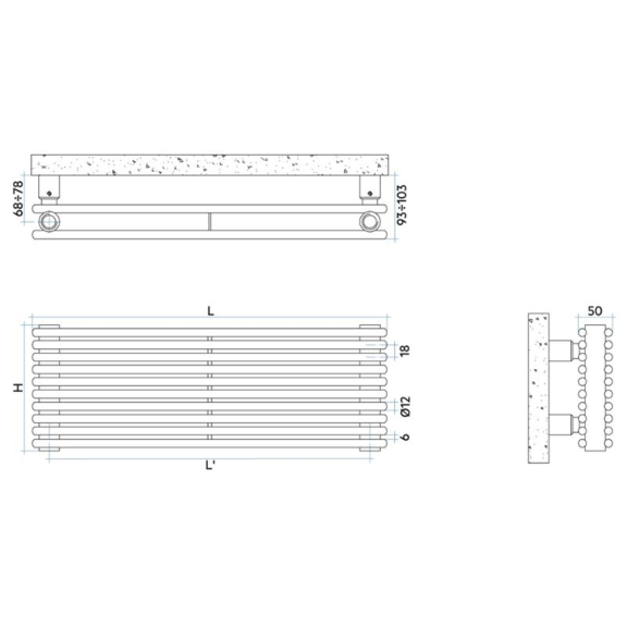 IRSAP Arpa 12 2 horizontálny dizajnový radiátor - Technický náčrt