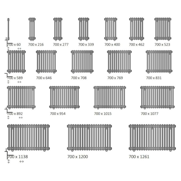 TERMA Stylos vodný dizajnový radiátor - dostupné veľkosti