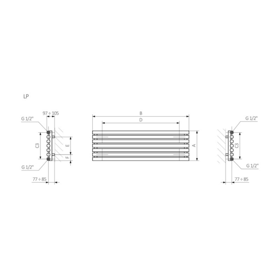 Terma Rolo Room H horizontálny dizajnový radiátor - rozmery