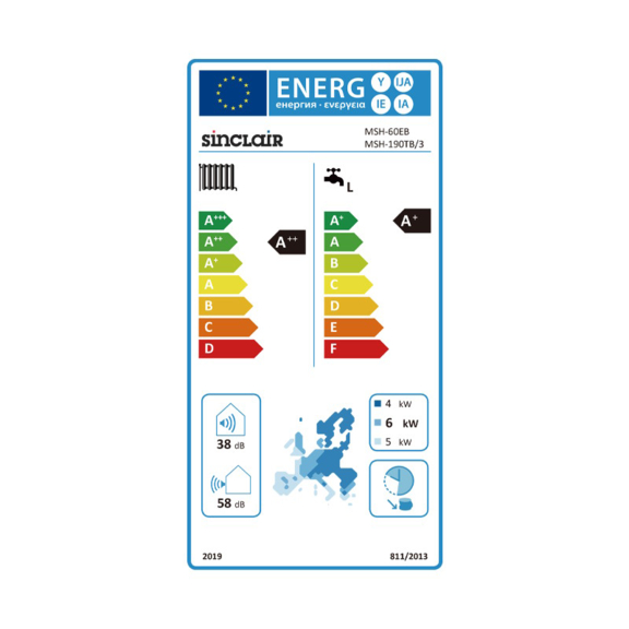 Sinclair S-THERM YUKON MSH-60EB + MSH-190TB/3 - energetický štítok