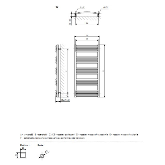 TERMA Lena kúpeľňový radiátor Schéma