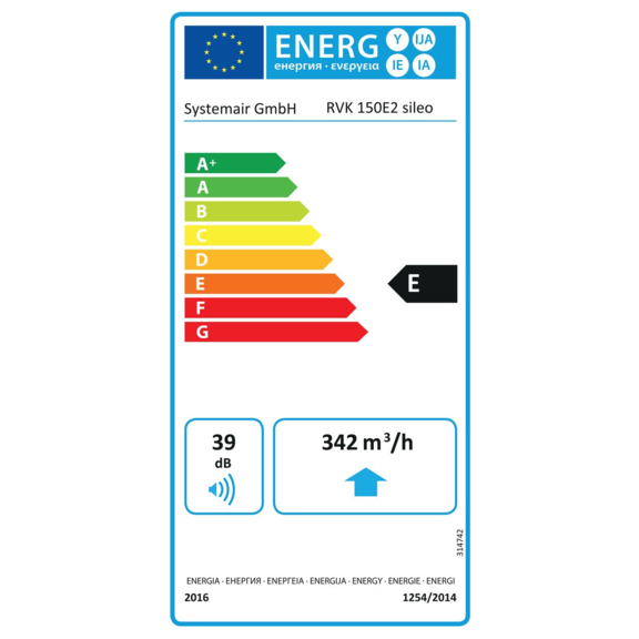 Systemair RVK 150E2 sileo kruhový ventilátor - energetický štítok
