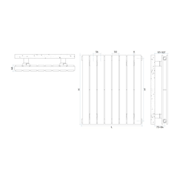 IRSAP Piano 2 Vertical dizajnový radiátor - Technický náčrt