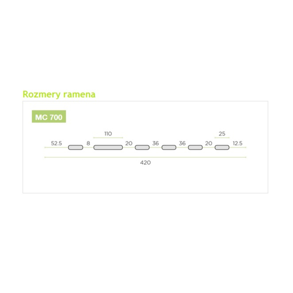MC 700 Konzola pre stropnú montáž rozmery ramena