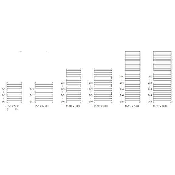 TERMA Warp T Bold dizajnový radiátor Dostupné veľkosti