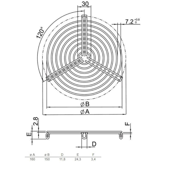 Systemair SG 160 mriežka pre kruhové ventilátory - rozmery