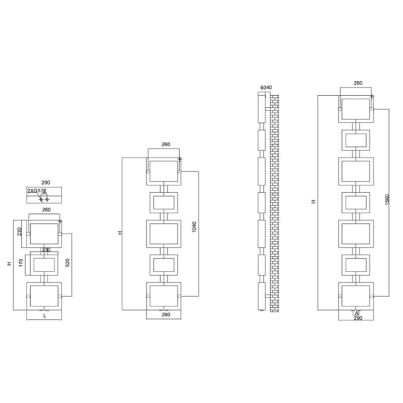 RADOX Bell vodný dizajnový radiátor - technický náčrt