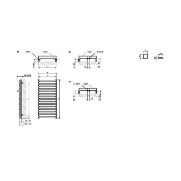 TERMA City elektrický kúpeľňový radiátor schéma rozmerov