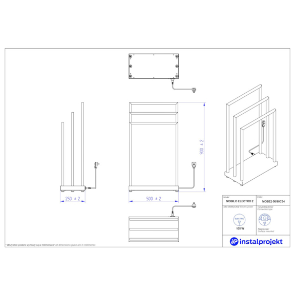 INSTAL-PROJEKT Mobilo elektrický sušič - rozmerová schéma