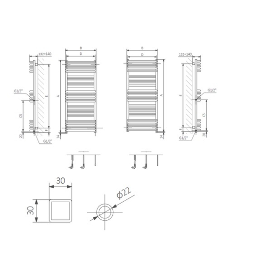 TERMA Pola ONE kúpeľňový radiátor Schéma