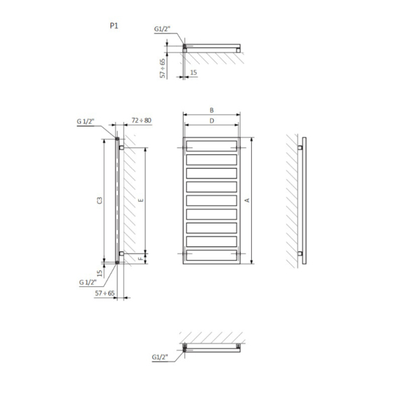 Terma Grid dizajnový radiátor - rozmery
