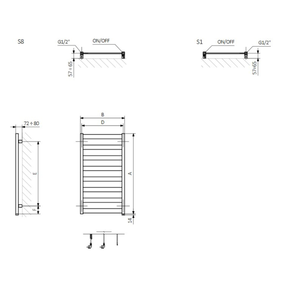 TERMA Vivo ONE kúpeľňový radiátor Schéma k montáži