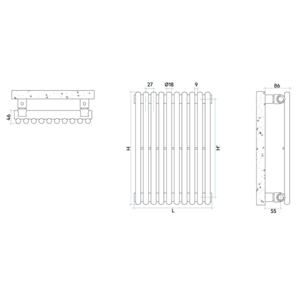 IRSAP Arpa 18 vertikálny dizajnový radiátor - Technický náčrt