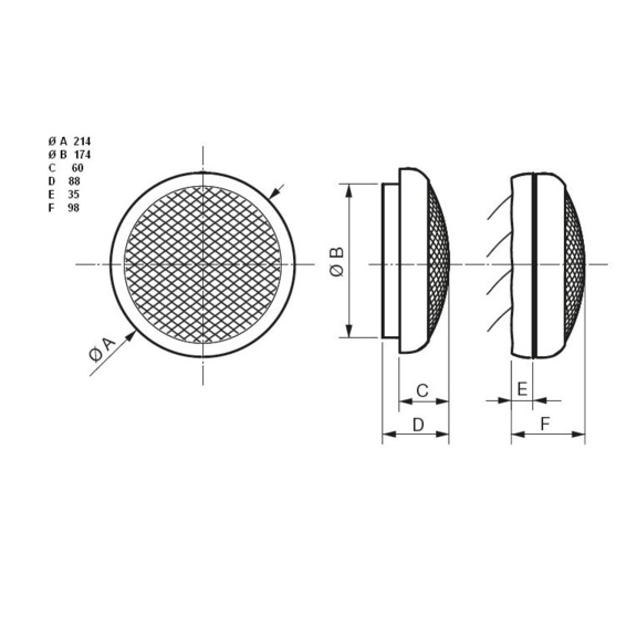 Okenný ventilátor HCM 150 - rozmery