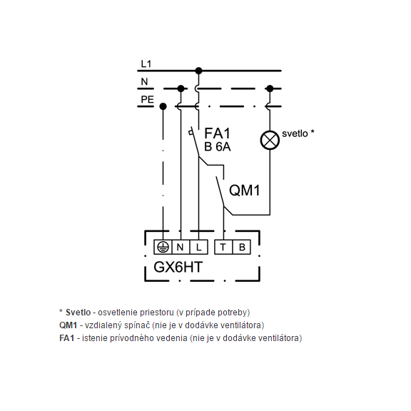 Ventilátor Xpelair GX 6 HT - schéma zapojenia