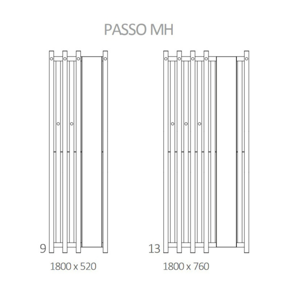 Terma Passo MH dizajnový radiátor so zrkadlom - rozmery