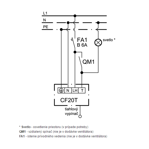 Ventilátor Xpelair CF 20 T Premier - schéma zapojenia
