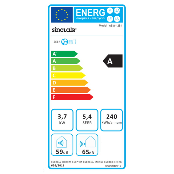Sinclair okenná klimatizácia ASW-12BI - energetický štítok