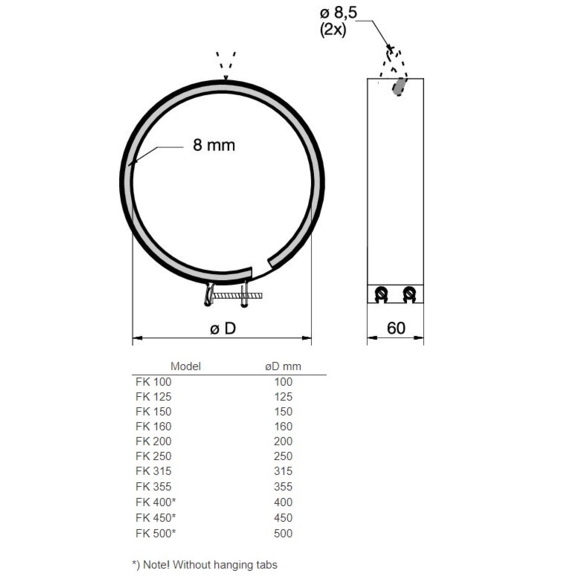 Systemair FK 100 spona - rozmery