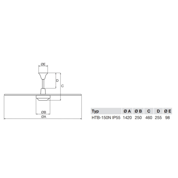 Soler & Palau HTB 150 RC IP55 stropný ventilátor - rozmery