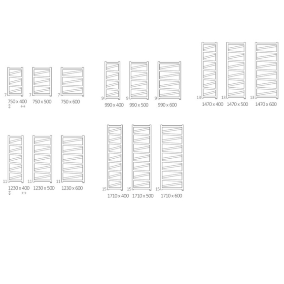 TERMA Vipera ONE dizajnový radiátor Dostupné veľkosti