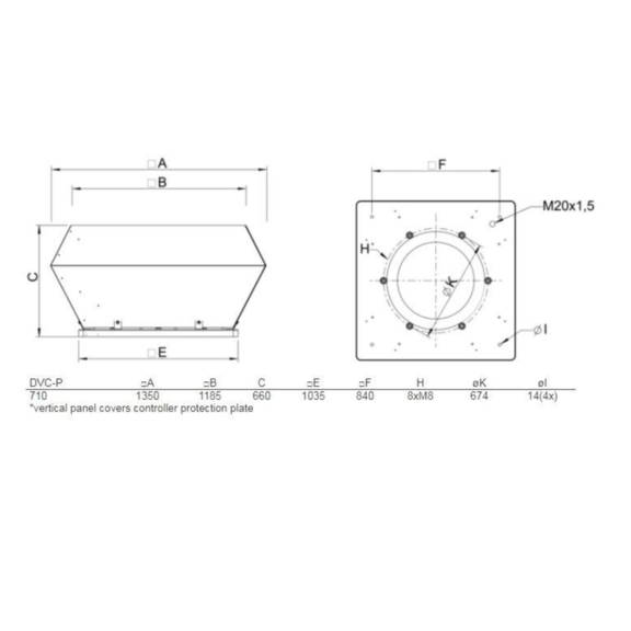 Systemair DVC 710-P/POC strešný ventilátor - rozmery